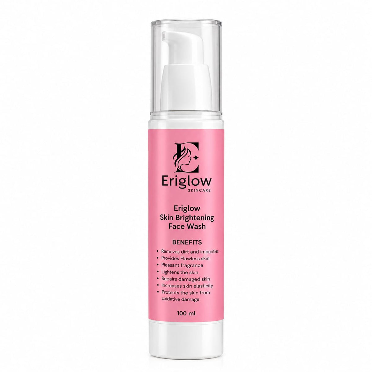 Eriglow Skin Brightening Face Wash 100 ml pump bottle with pink label on a white background